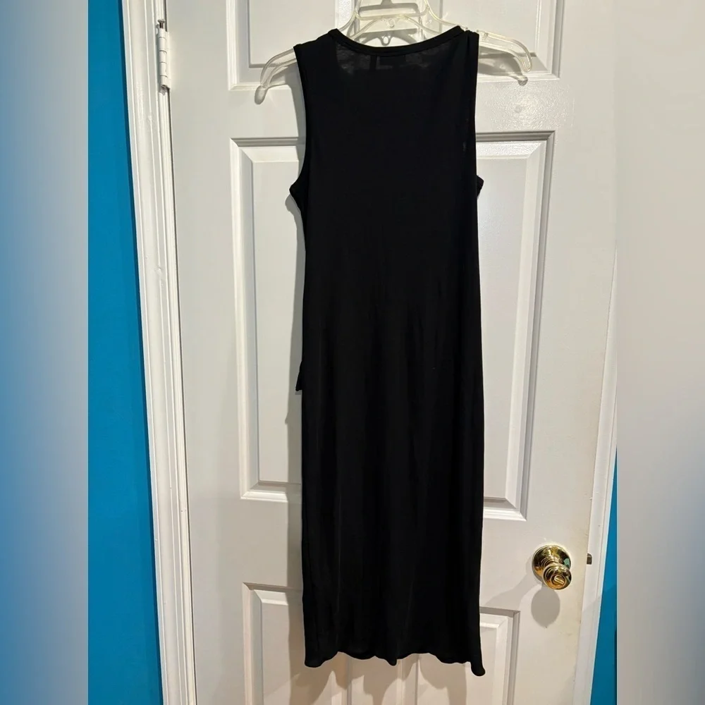 Theory Dorotea knit   side tie column tank dress sz S black midi